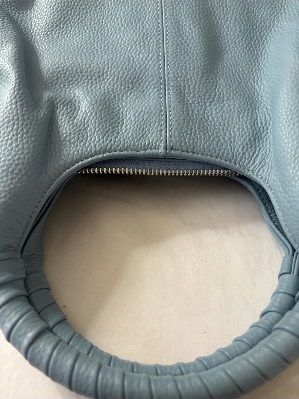 Soft Pebbled Leather Tote Bag in Dusty Blue Brand Is Iswee. - Picture 2 of 8